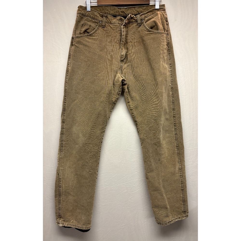 Wrangler Straight Jeans Mens Brown Denim Thermal Rugged Wear Lined 32x32 Comfort